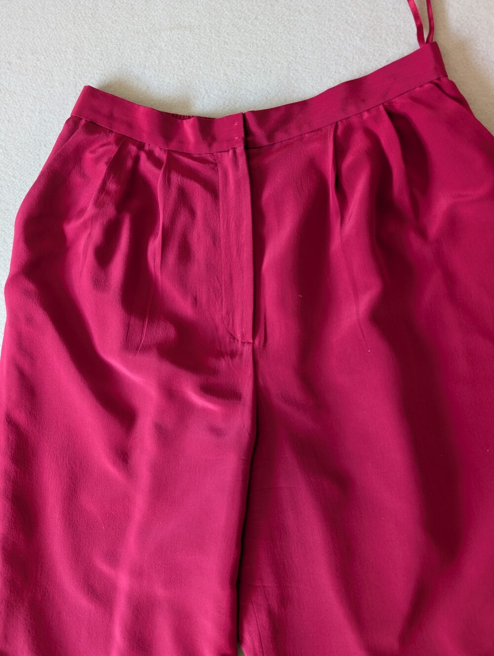 Vintage 100% Silk Pleated Trousers Burgundy Wine Purple 12P/28 Waist High Rise image 3